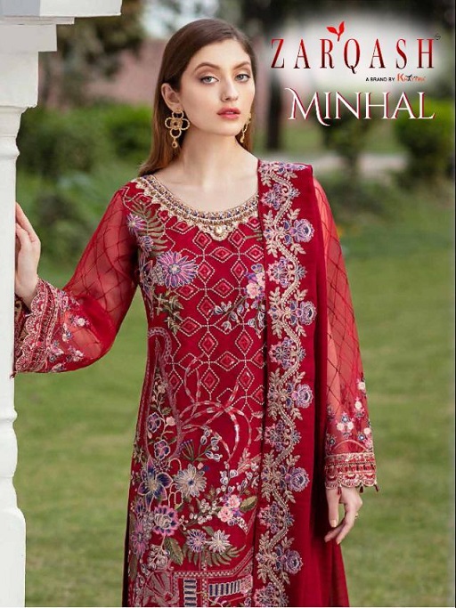 Khayyira Zarqash Minhal Faux Georgette/ Butterfly Net Heavy  Embroidered Suit