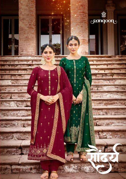 Rangoon Soundarya Dola Silk Readymade Party Wear Suits Supplier