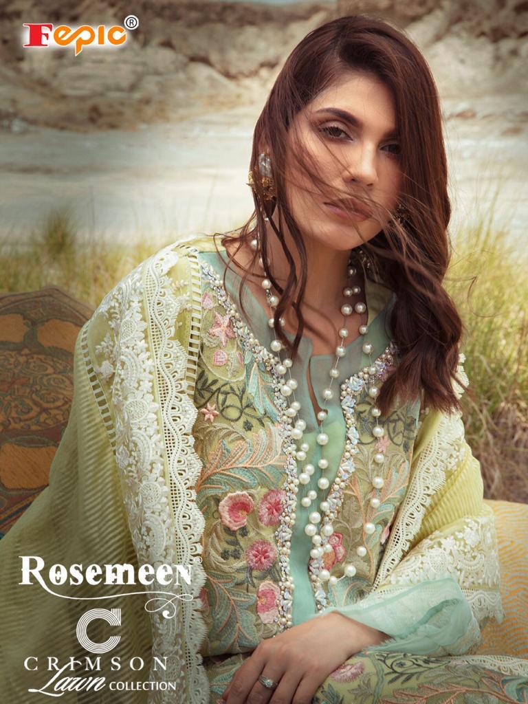 Fepic Rosemeen Crimson Lawn Collection Designer Pure Cotton Suit