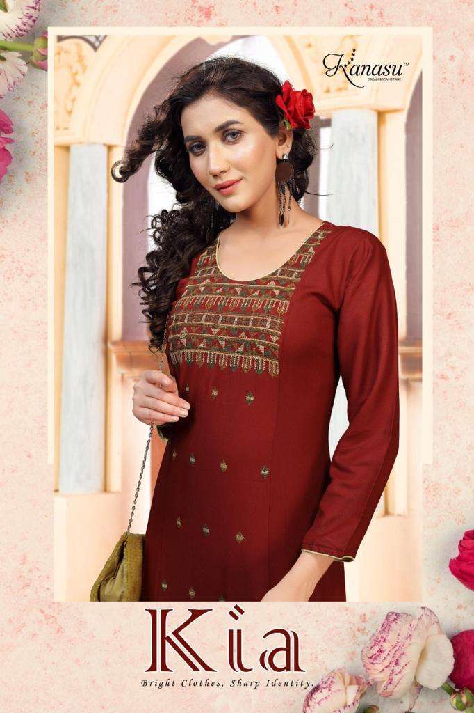 Kia By Kanasu Heavy Rayon With Pannel Computer Cross Stich Work Kurti Catalog