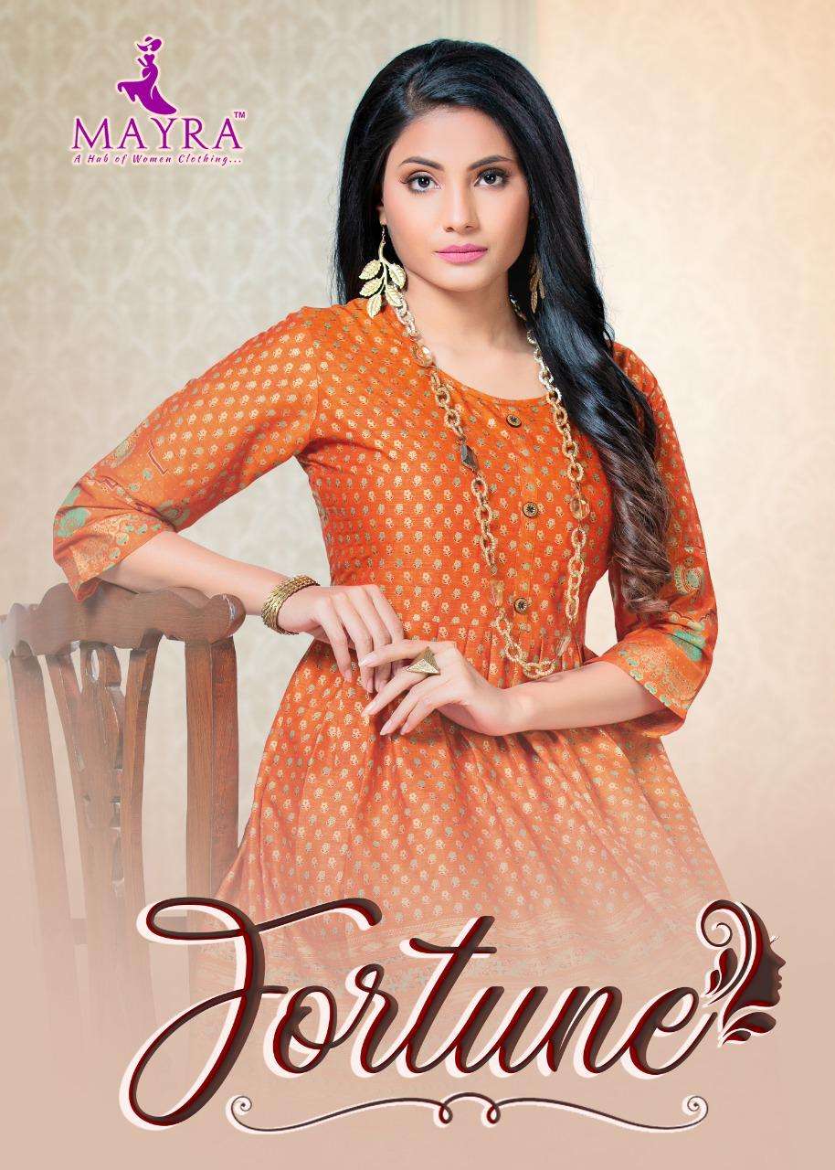 Mayra Fortune With Reyon 2 Ton With Machine Gold Print Kurti Catalog