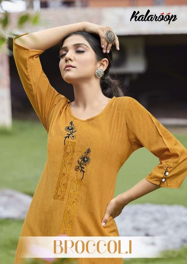 Kalaroop Broccoli Series 12563-12568 Rayon Handwork Kurtis