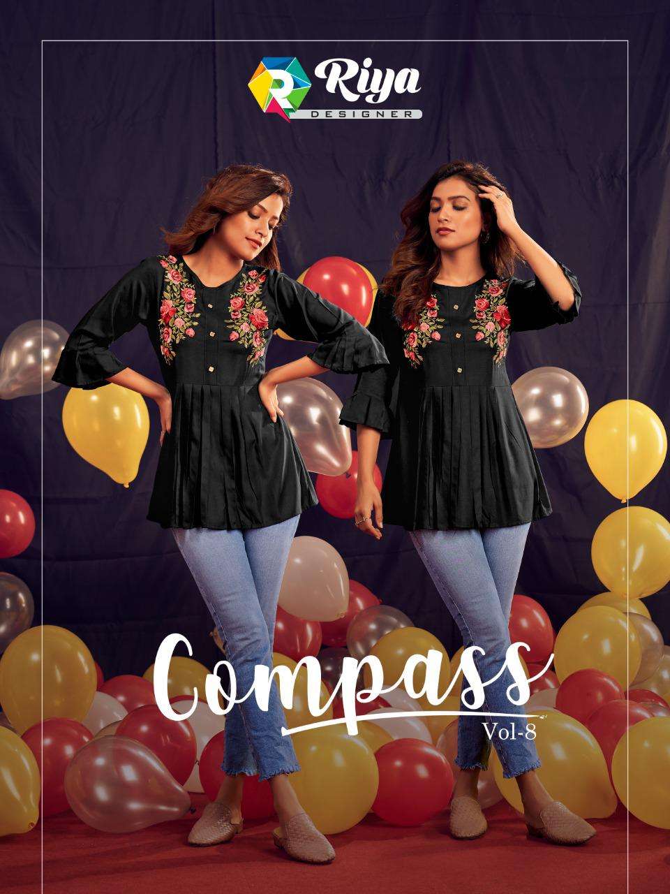 Riya Compass Vol 8 Rayon Embroidery Ladies Short Tops Supplier