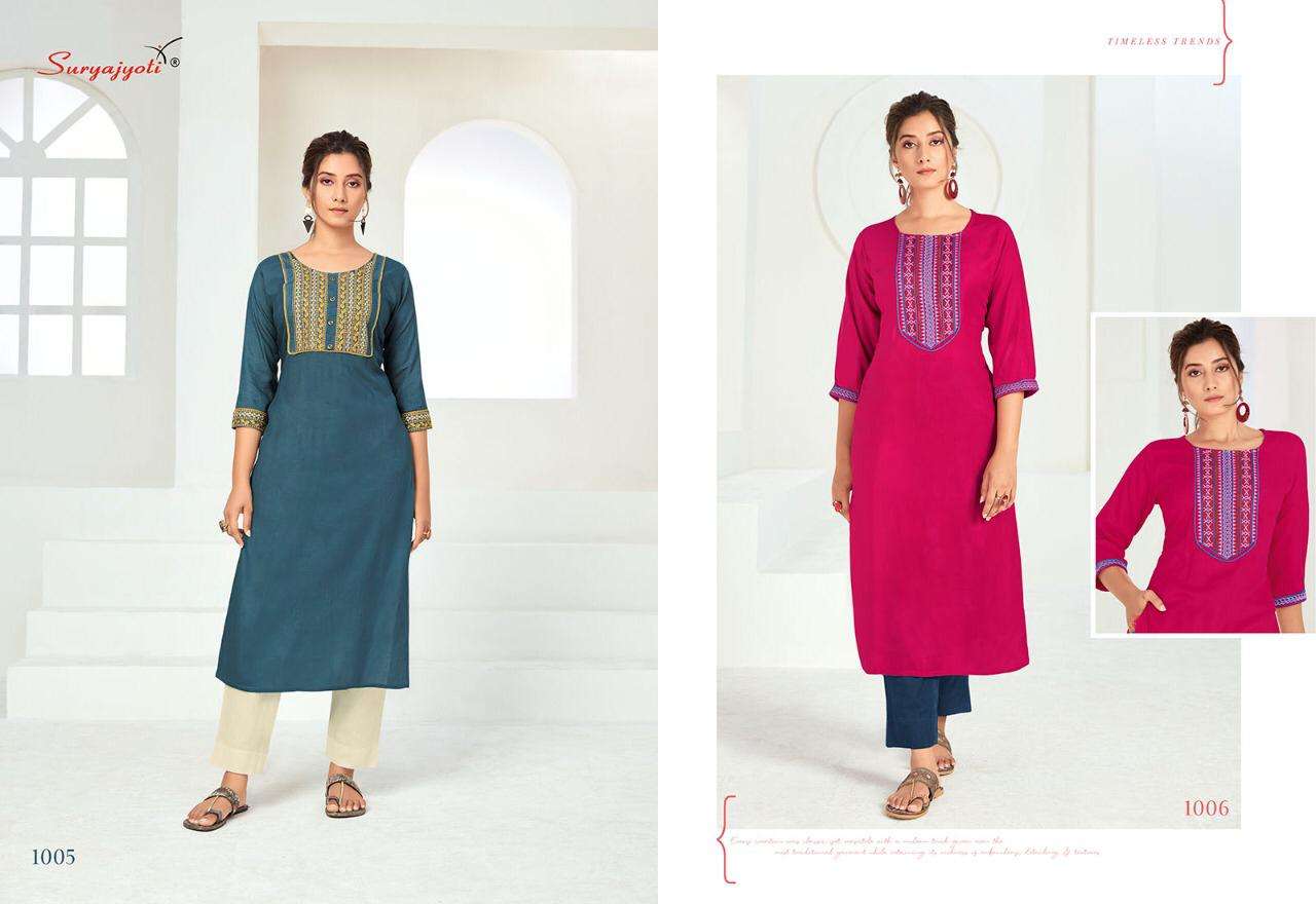 Suryajyoti Nirja Advance Vol-1 Series 1001-1008 Rayon Cotton Kurti