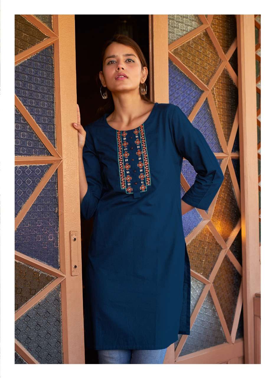 Four Buttons Tulip Vol-2 Series 5101-5108 Cotton Embroidery Short Kurtis