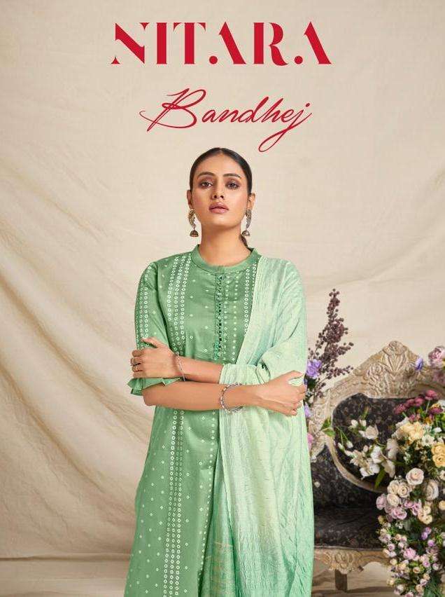 Nitara Bandhej Series 5701-5706 Cotton Satin Readymade Suit