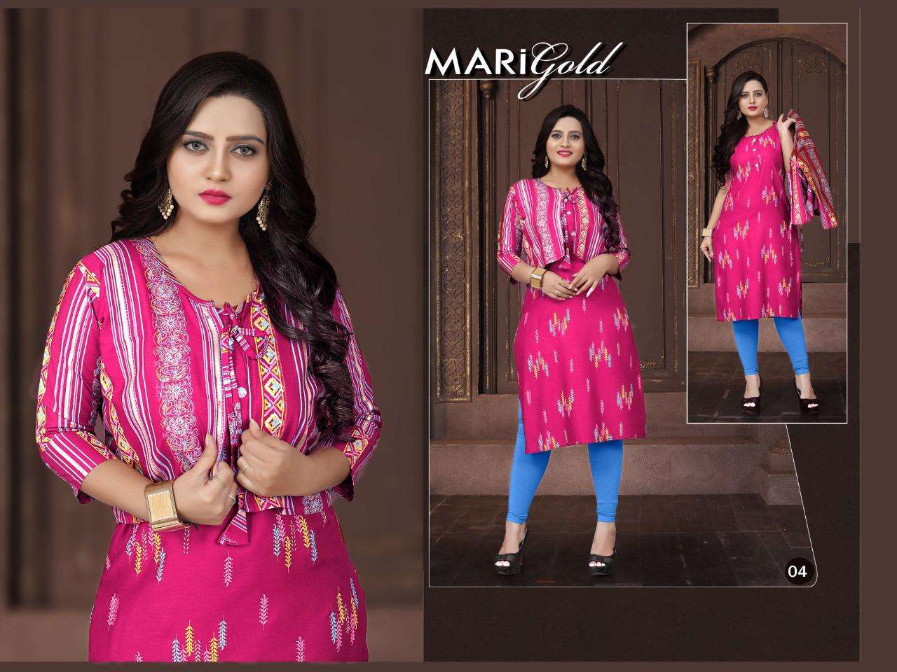 Aagya Marigold Vol-2 Heavy Rayon With Koti With Gold Foil Print Kurti