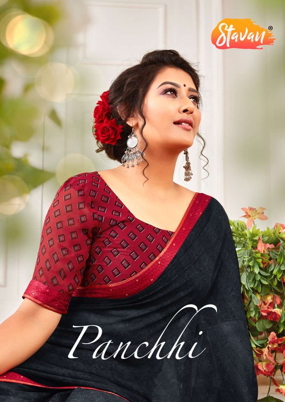 Stavan Panchhi Georgette Printed Saree With Border Collection