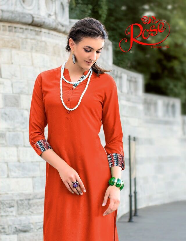 100 Miles Rose Designer Rayon Plain Kurti