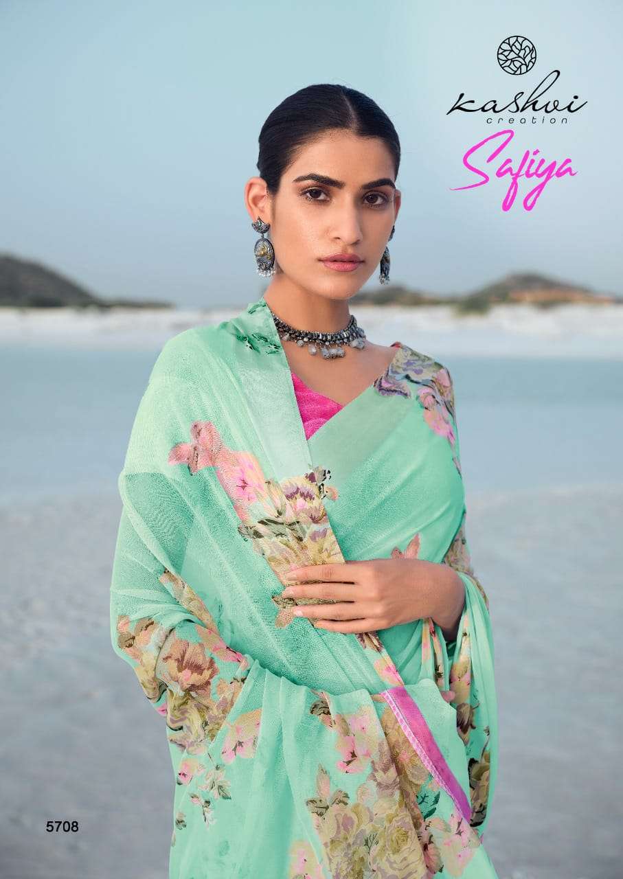 Safiya By Kashvi Chiffon Saree With Satin Patta Collection