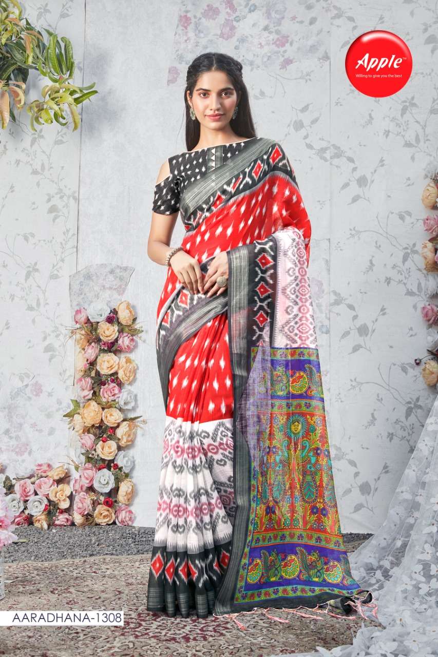 Apple Aaradhana Vol-13 Series 1301-1308 Pure Linen Digital Saree