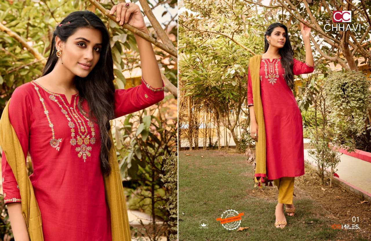 100 Miles Chhavi Series 01-04 Cotton Work Readymade Suit