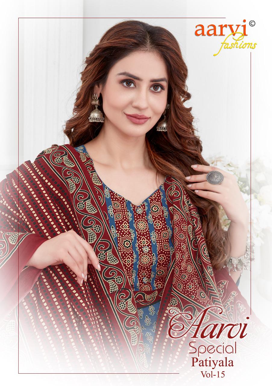 Aarvi Fashion Special Patiyala Vol-15 Series 5001-5012 Pure Cotton Suit