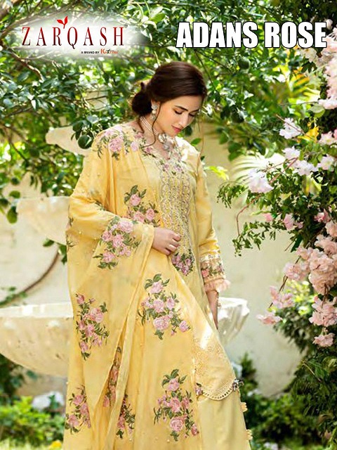 Khayyira Suits Zarqash Adans Rose Dn-2040 Lawn Cotton Heavy Suit