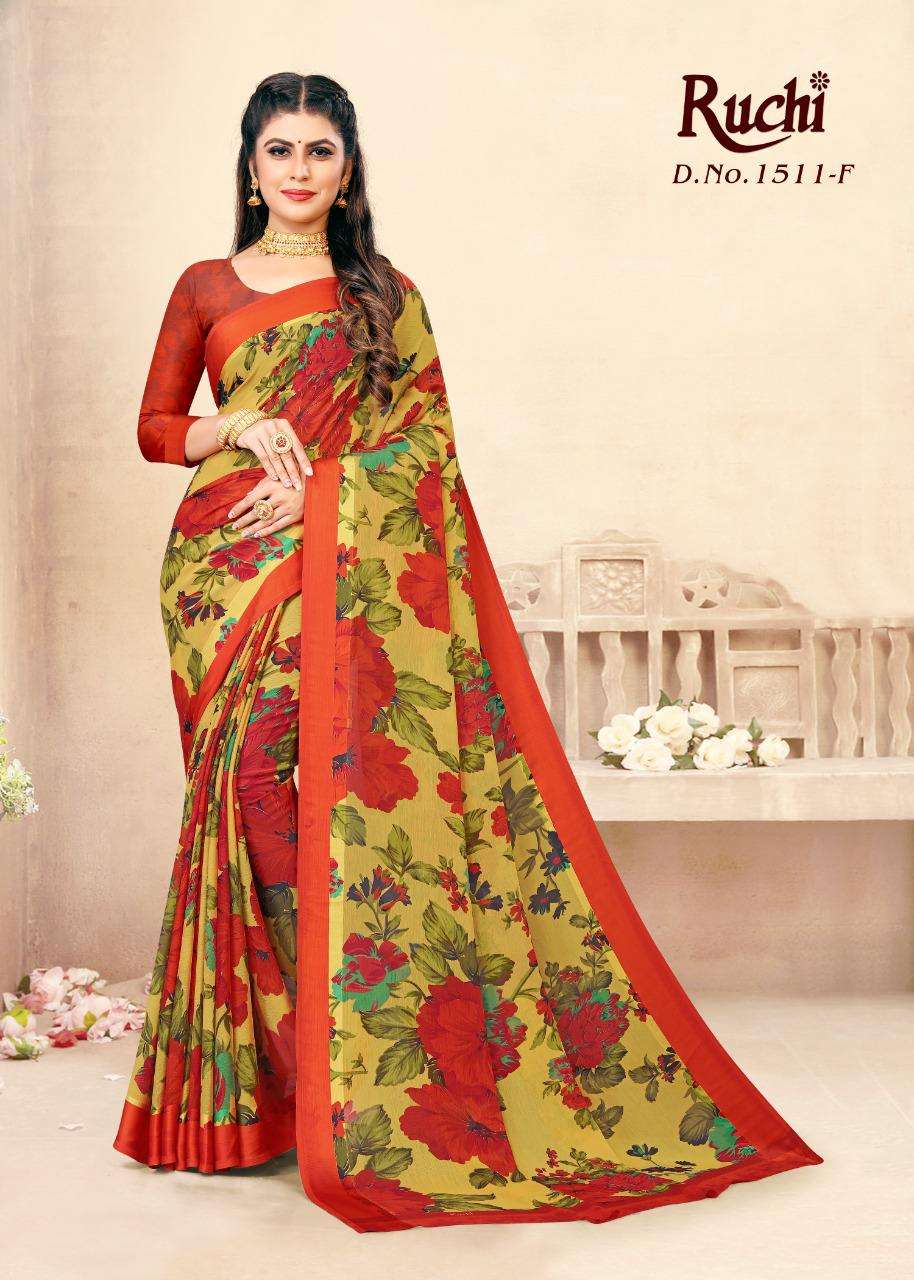 Ruchi Strawberry 1511 Chiffon Saree With Satin Border