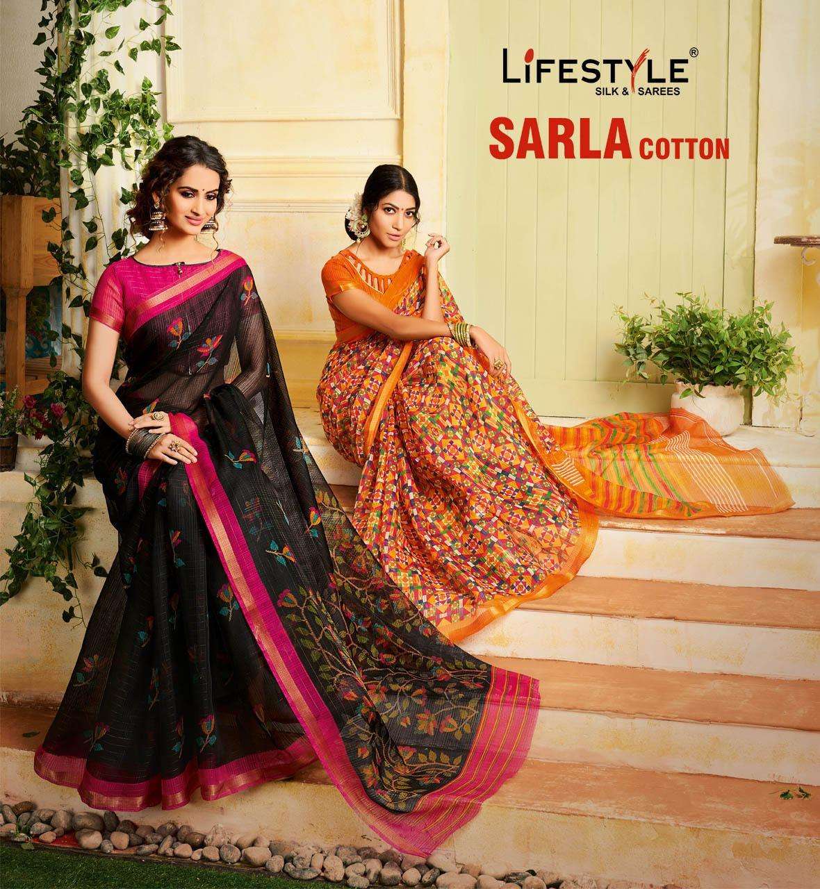 Sarla Cotton By Lifestyle Cotton Printed Saree With Jari Patta Saree