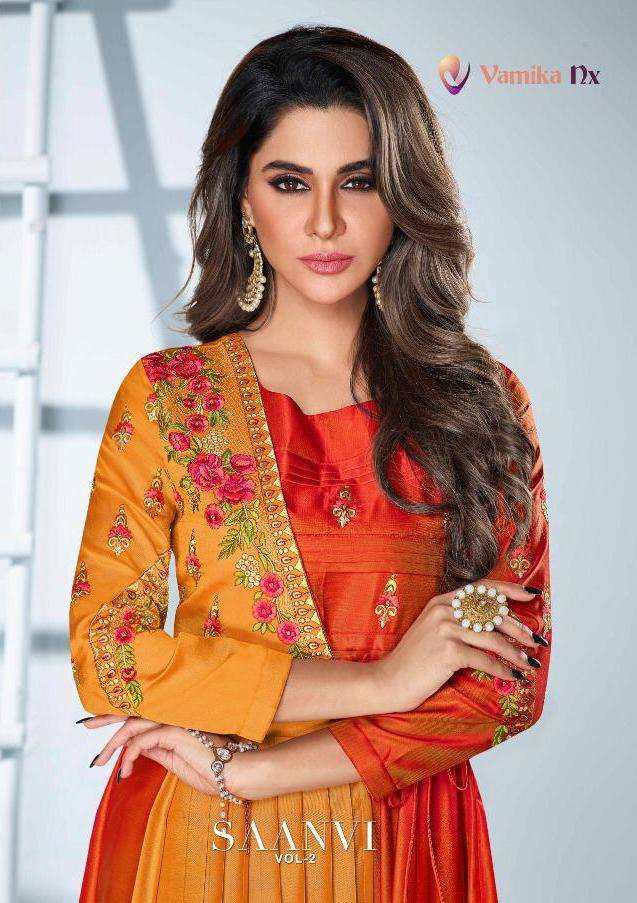 Saanvi Vol 2 By Vamika Tafeta Silk Long Ethnic Wear Gown Collection