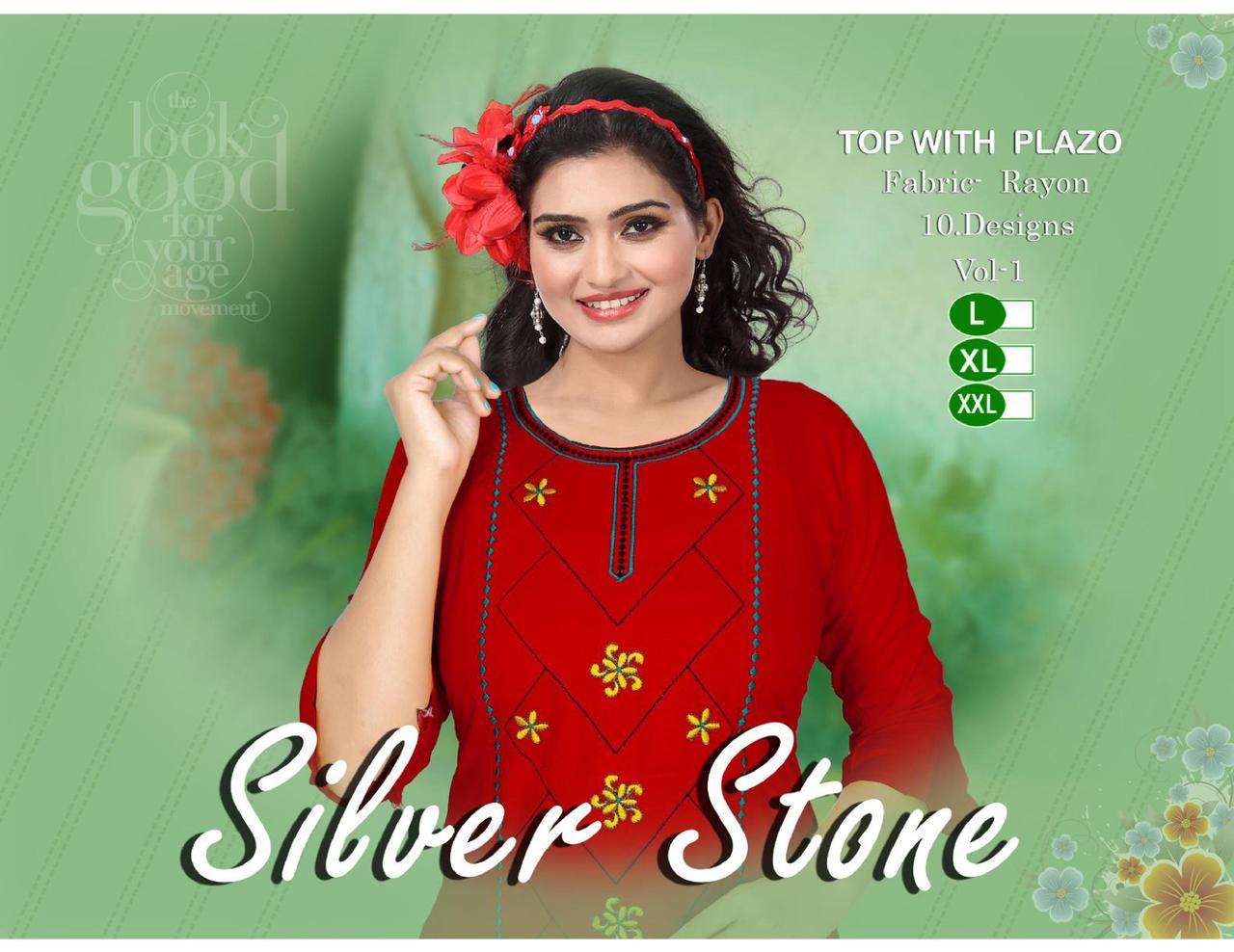 Pooja Silver Stone Series 01-10 Heavy Rayon Kurti With Plazzo