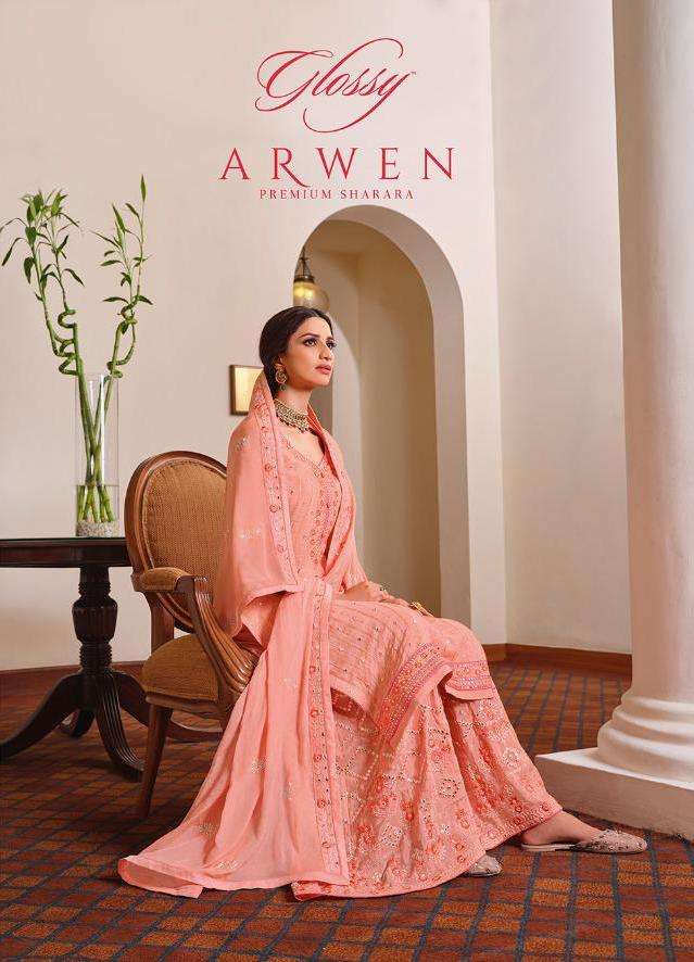 Arwen By Glossy Pure Chinon Embroidery Designer Suits