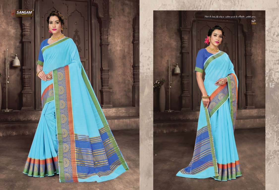 Sangam Prints Katha Cotton Series 1001-1006 Handloom Cotton Saree