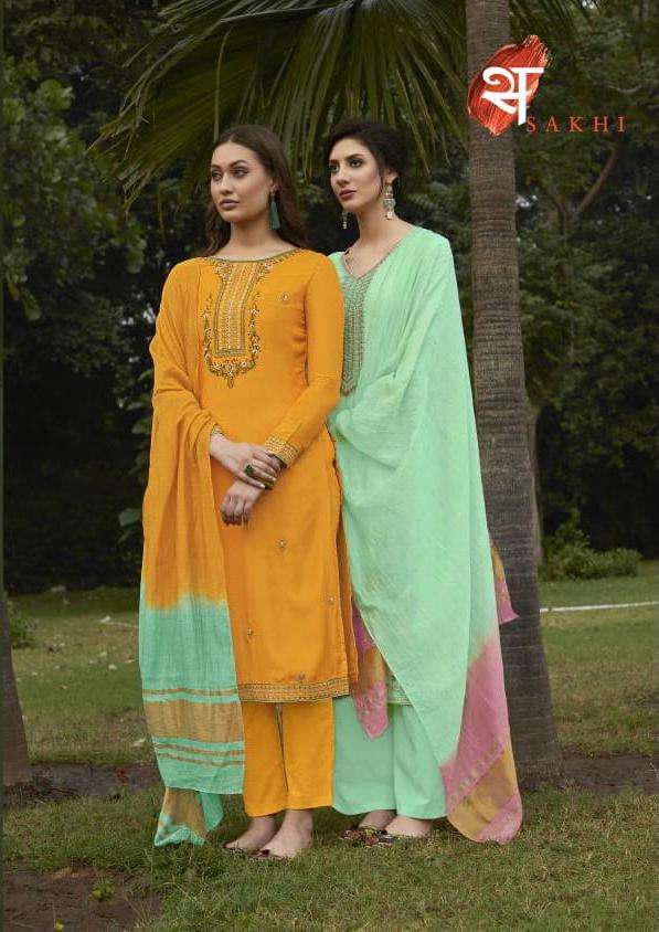 Sakhi 1101-1108 Series By Swagat Muslin Embroidery Designer Suits
