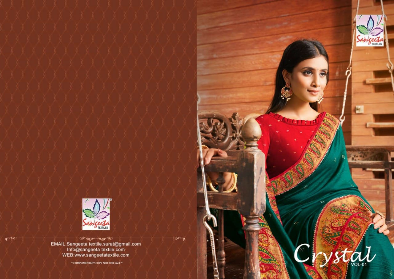 Sangeeta Crystal Designer Lichi Silk Saree