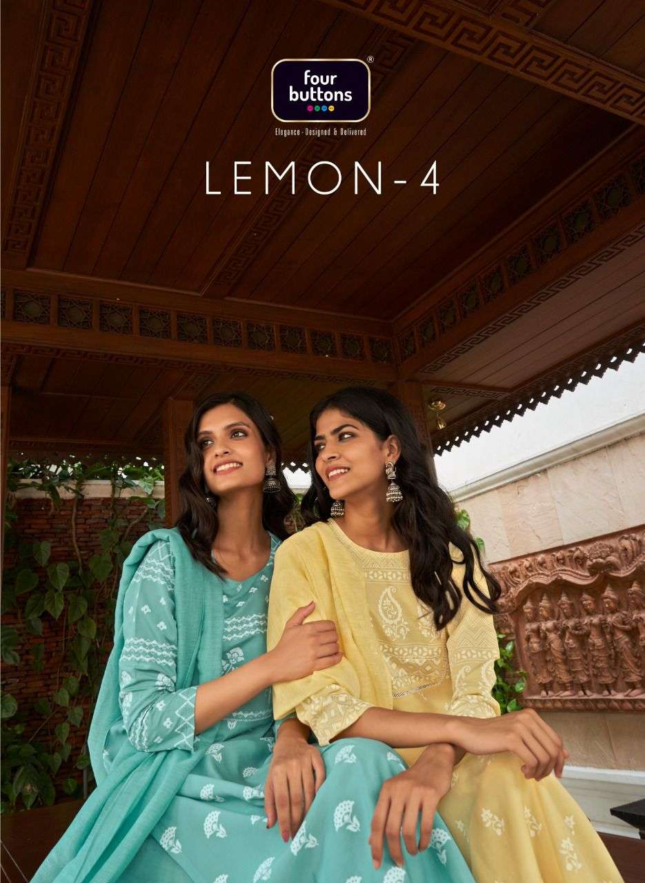 Four Buttons Lemon Vol-4 Series 1661-1668 Modal Chanderi Silk Suit