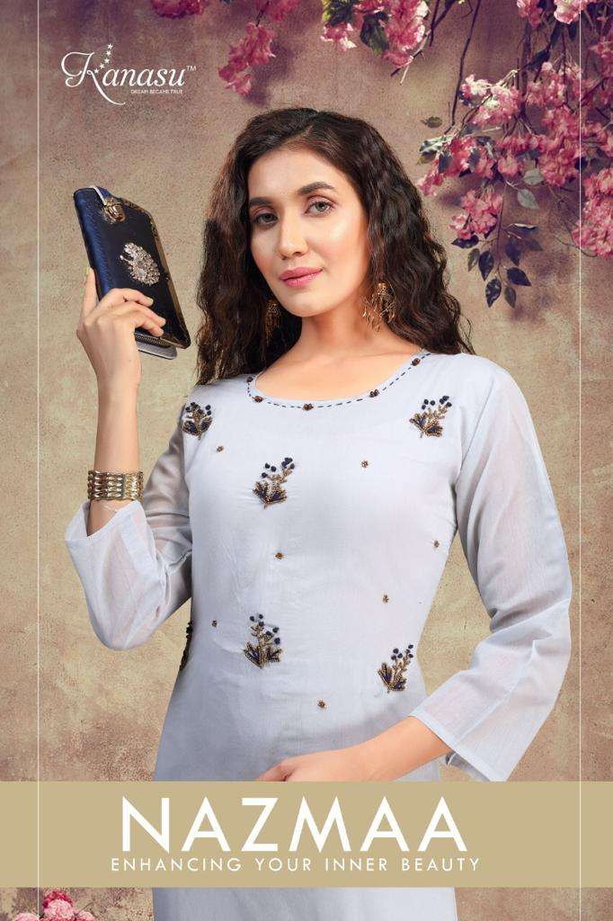 Kanasu Nazmaa Series 001-008 Heavy Rajwadi Silk Chanderi Kurti With Pant