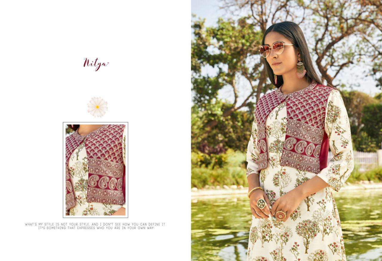 Lt Nitya Gardenia Rayon Long Kurtis With Cotton Jacket Collection