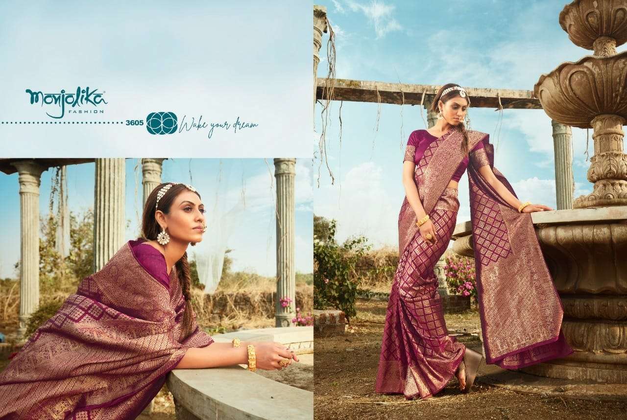 Monjolika Mishri Silk 3601-3605 Series Banarasi Silk Saris Wholesale Price