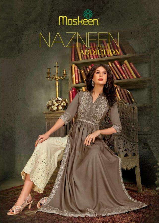 Maskeen Nazneen Colours Rayon Designer Long Top With Bottom Supplier