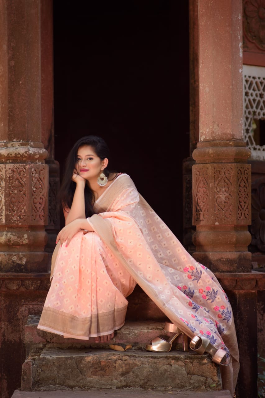 Bt-10 Designer Pure Linen Weaving Saree