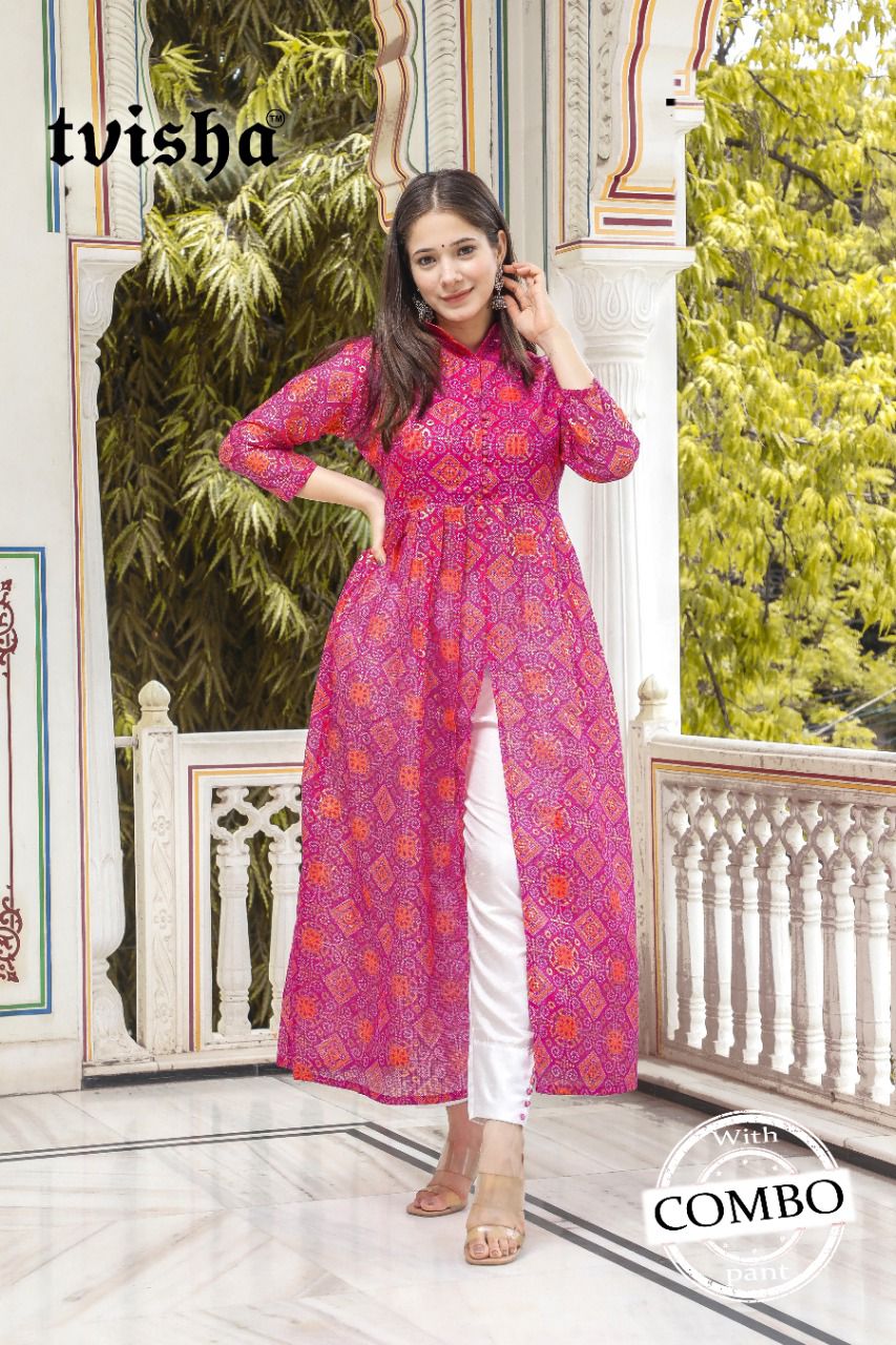 Tvisha Leheriya Designer Kota Doriya Silk Kurti With Pant