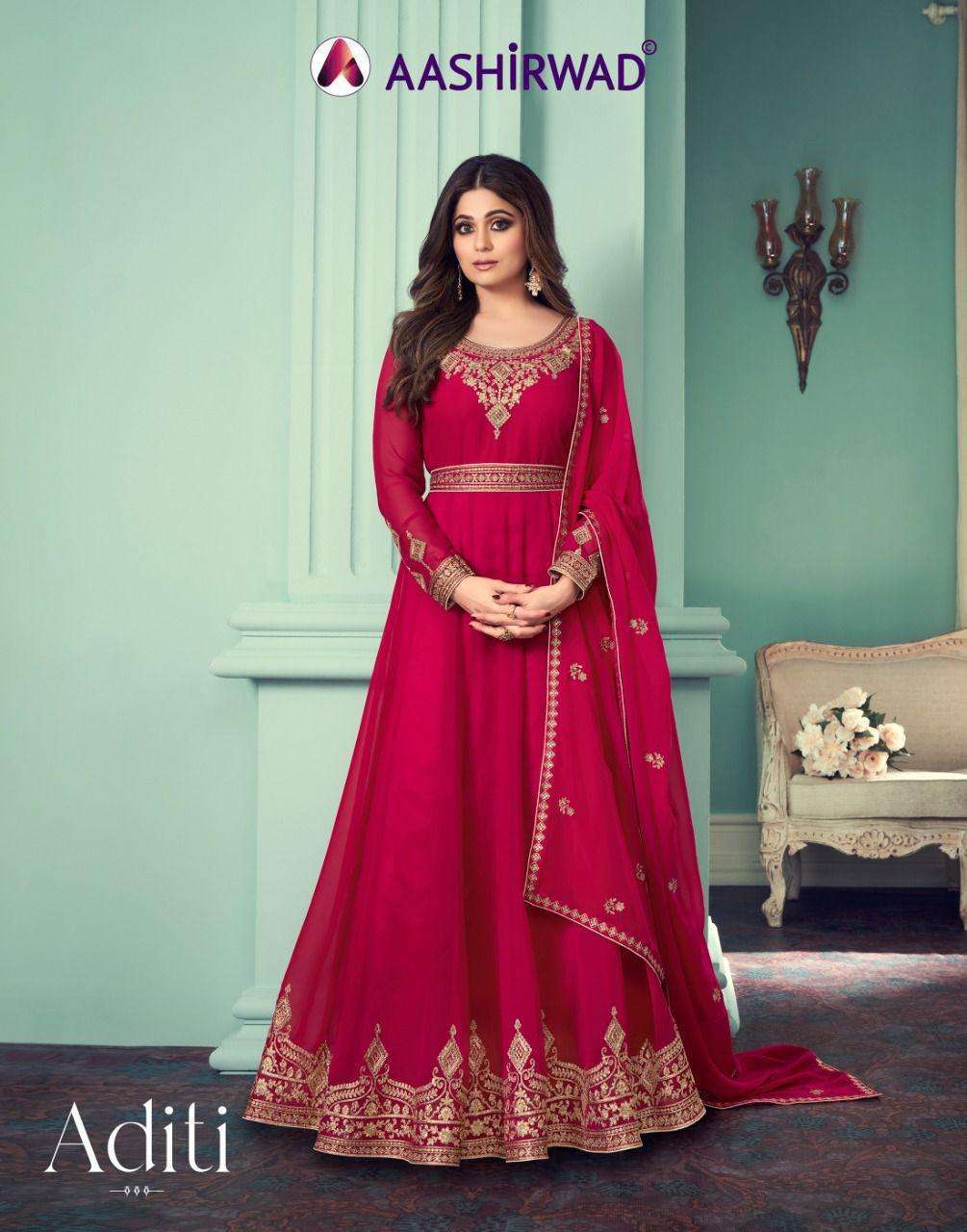 ADITI BY AASHIRWAD GEORGETTE LONG PARTY WEAR SUITS SUPPLIER