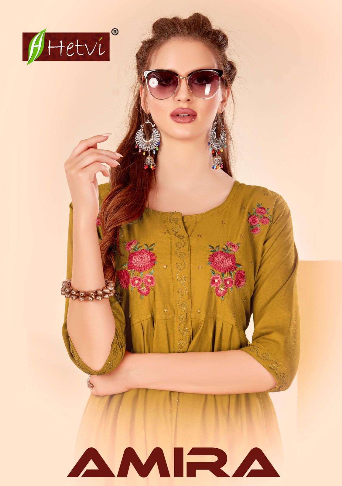 AMIRA BY HETVI HEAVY RAYON WITH WORK KURTI CATLOG COLLECTION