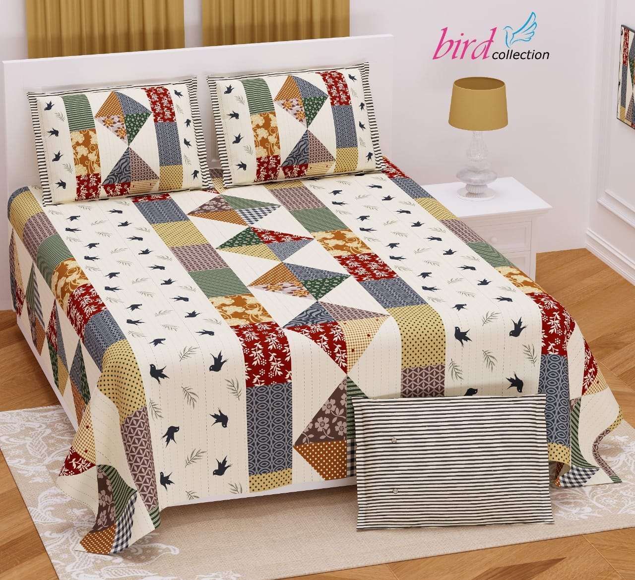 BIRD COLLECTION TWILL SATIN FLORAL PATTERN KING SIZE BED SHEETS WHOLESALE PRICE