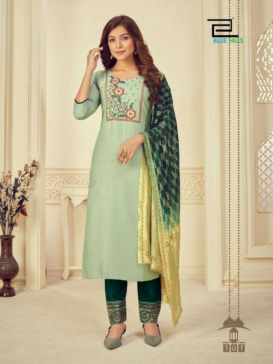 BLUE HILLS KIARA DESIGNER RAYON SLUB SUIT 