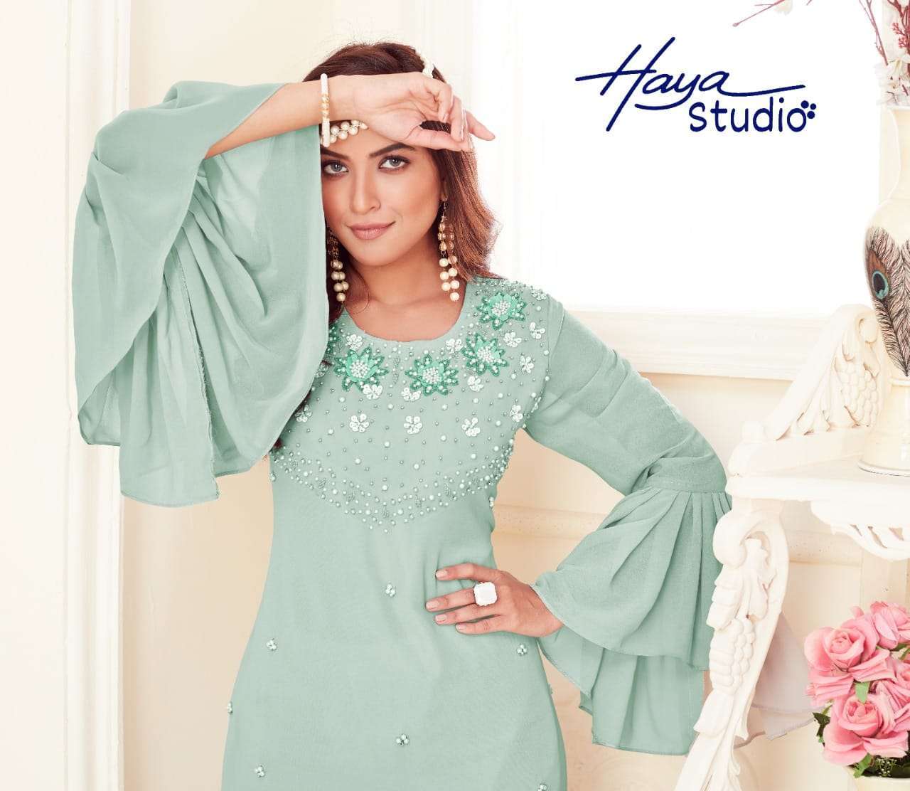 HAYA STUDIO VOL 1007 GEORGETTE KURTI WITH BOTTOM PANT SET