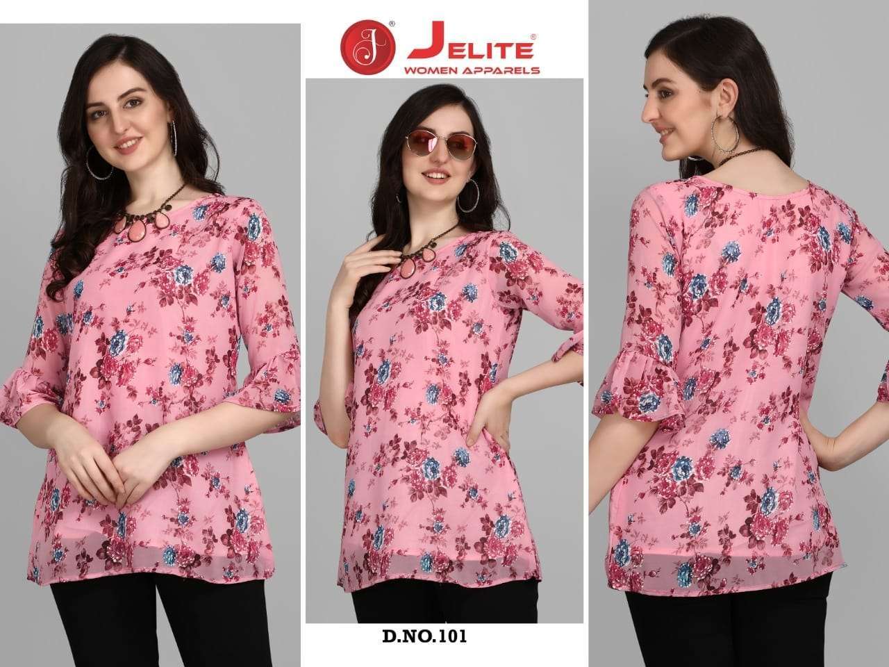 JELITE GEORGETTE TUNIC VOL 1 LATEST DIGITAL PRINTED POLY CRAPE SHORT TOPS