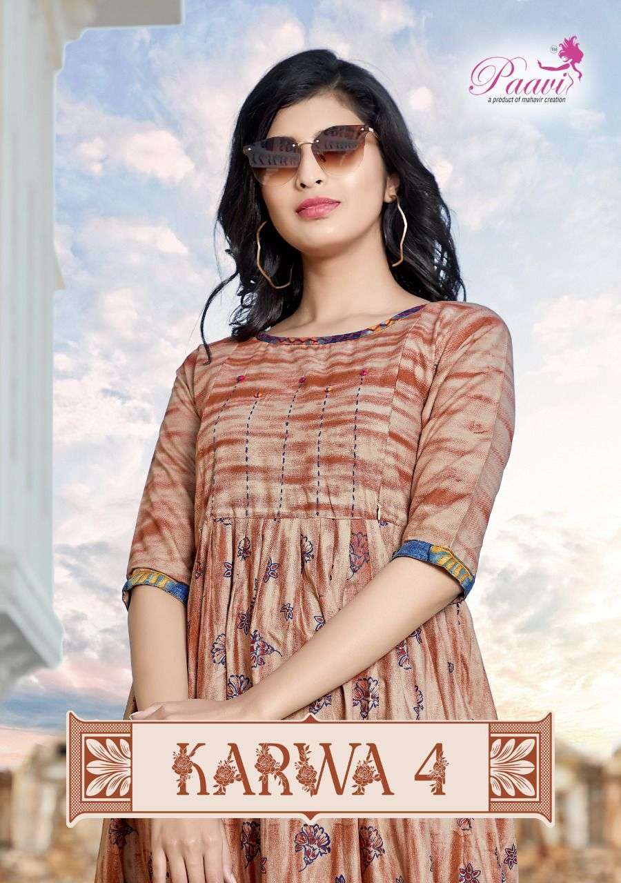 KAARWAN-4 BY PAAVI HEAVY RAYON PRINT FEEDING TOP KURTI CATLOG WHOLESALER BEST RATE