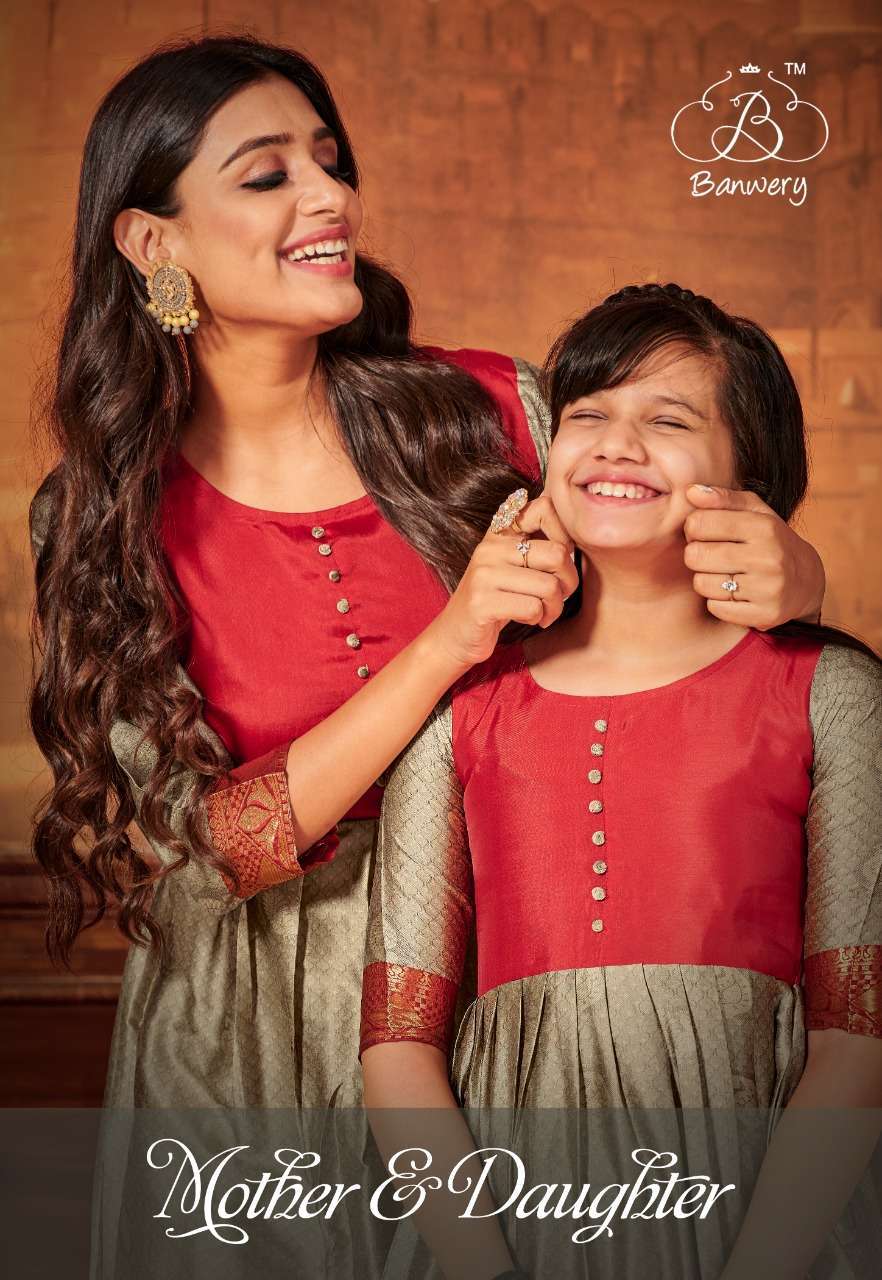 MOTHER & DAUGHTER BY BANWERY SILK LONG GOWN FOR MOM & KIDS