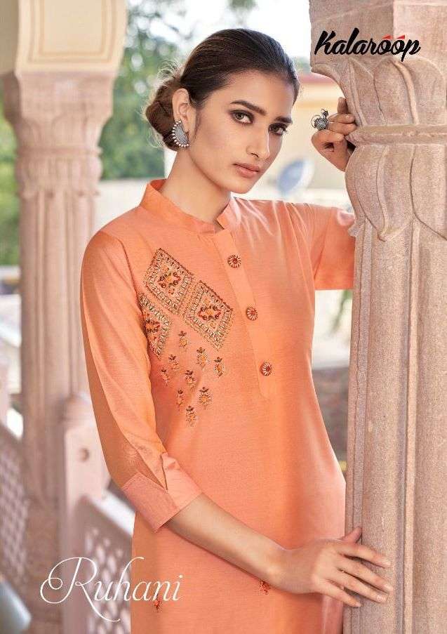 RUHANI BY KALAROOP SILK KHATLI WORK DAILY WEAR FANCY KURTIS