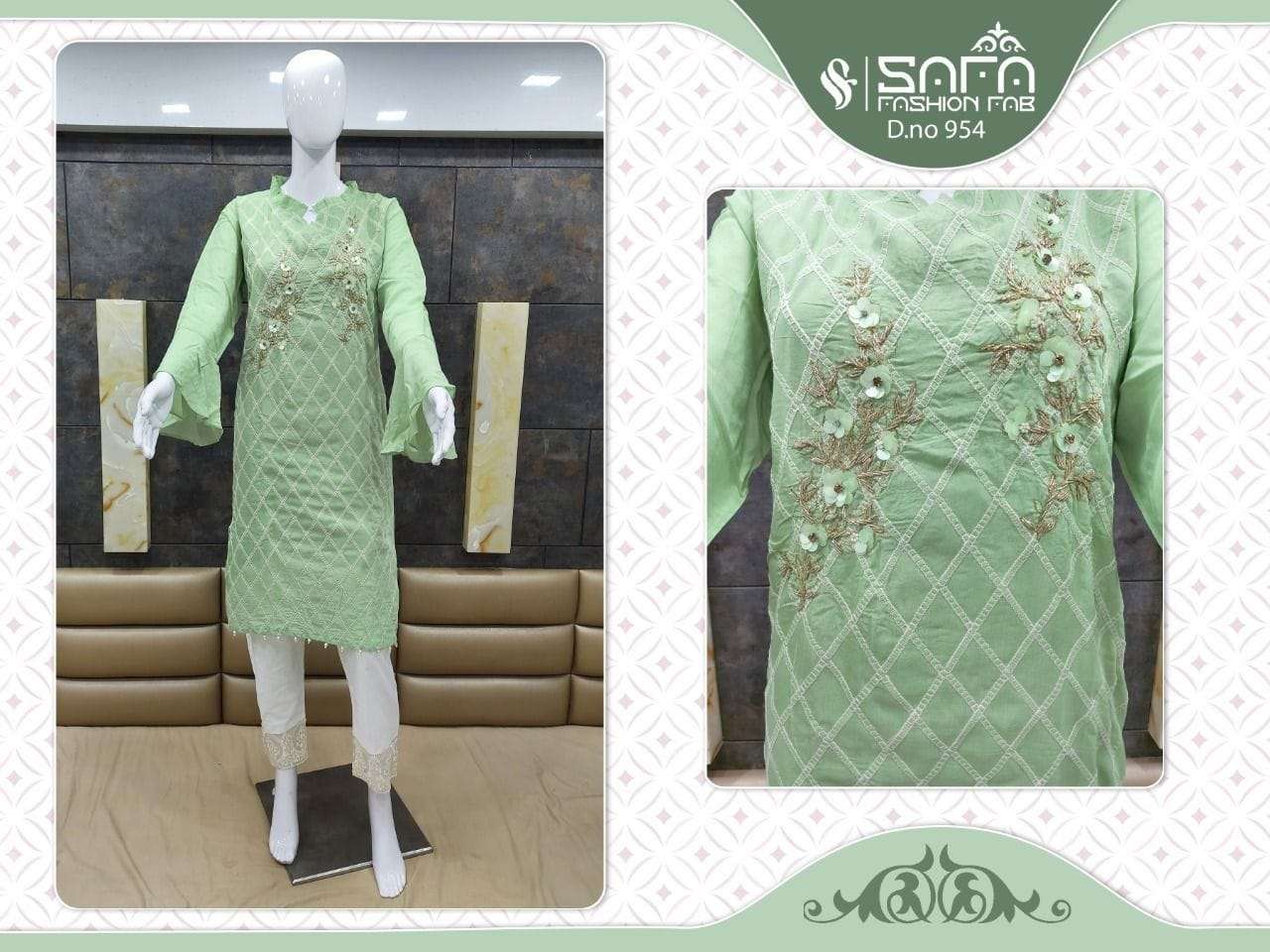 SAFA FASHION SF 954 EMBROIDERED TUNIC WITH PANT SET WHOLESALE PRICE