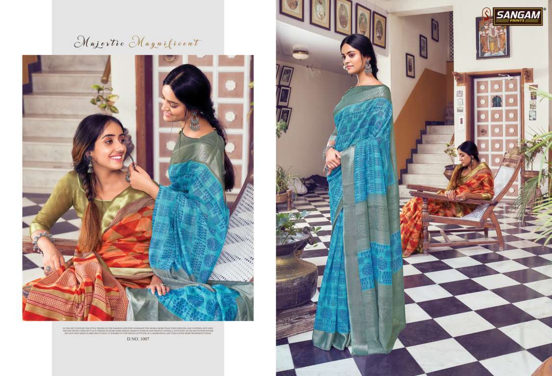 SANGAM PRINTS DIVYANKA PRINTED COTTON WITH SATIN PATTA SARIS WHOLESALER