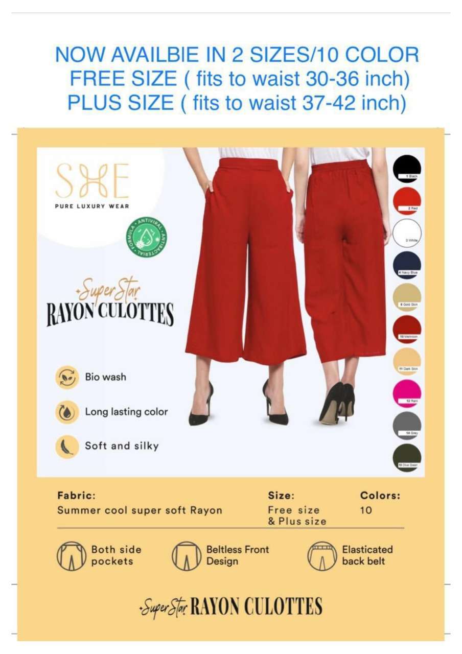 SHE SUPER STAR RAYON CULOTTES SUMMER COOL WITH POCKET FOR WOMEN AND GIRLS