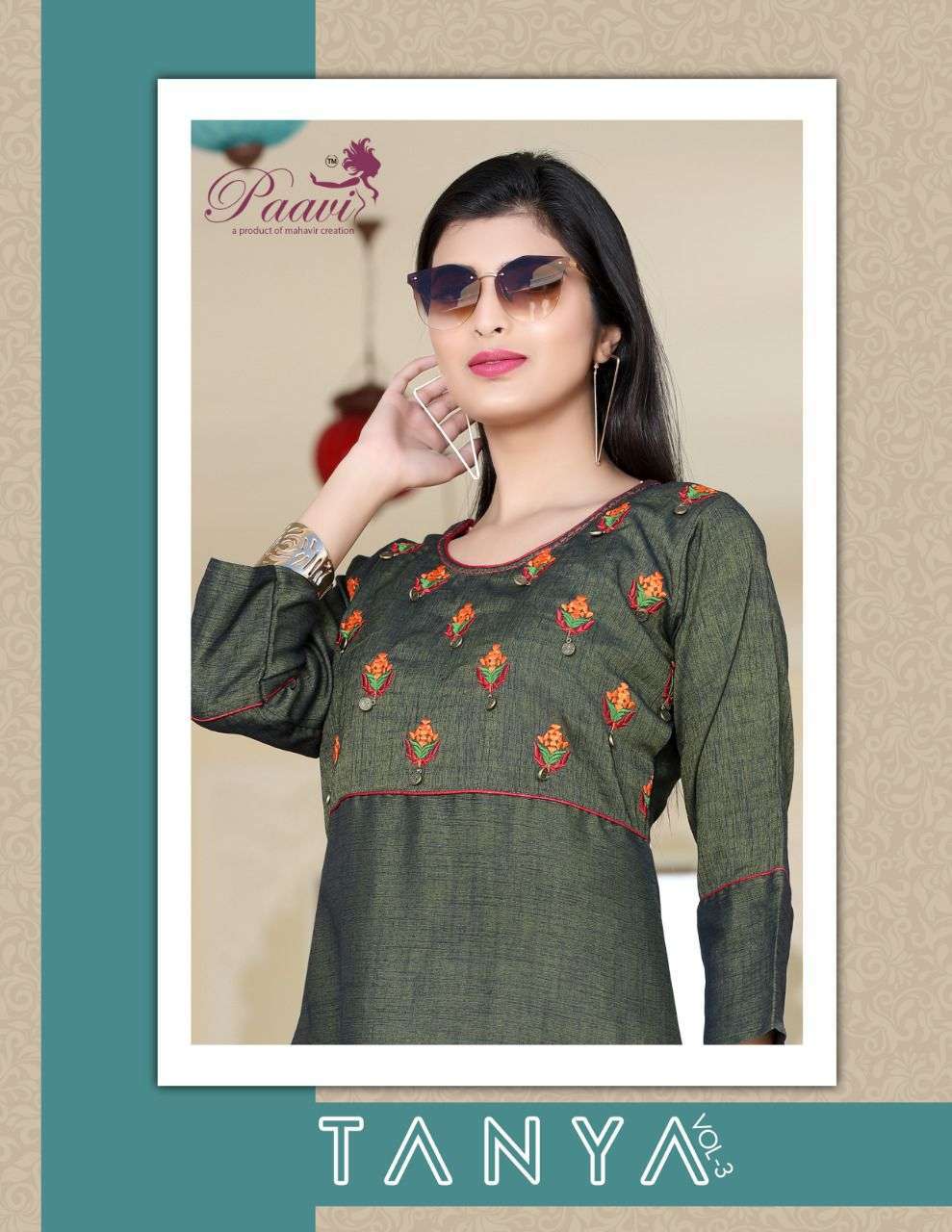 TANIYA VOL.3 BY PAAVI HEAVY RAYON TWO TONE WITH WORK KURTI CATALOG WHOLESALER BEST RATE