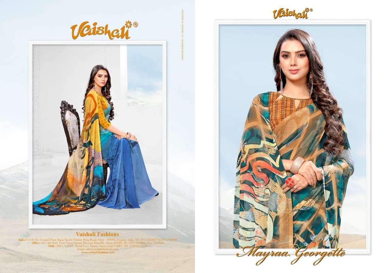 VAISHALI MAYRAA GEORGETTE DIGITAL PRINTED SOFT SARIS WHOLESALE RATES