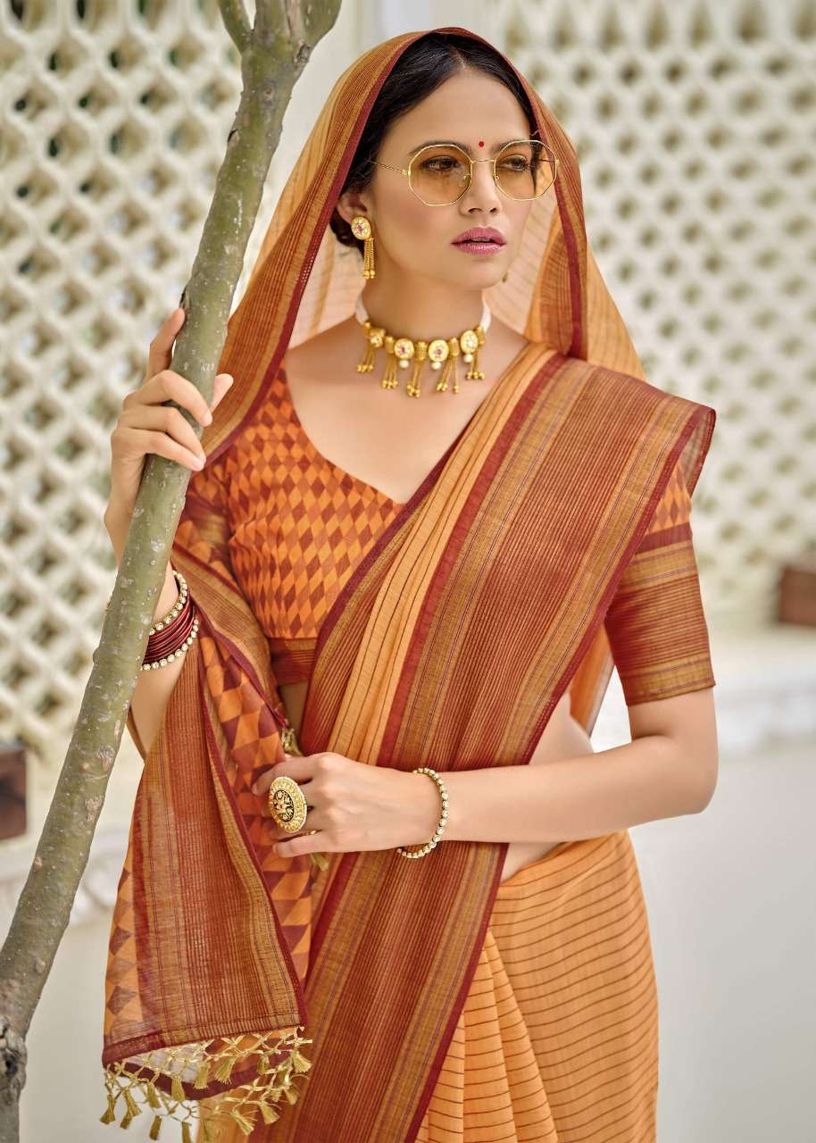 WINGS BY TRIVENI COTTON LINEN PRINTED CASUAL WEAR SAREES