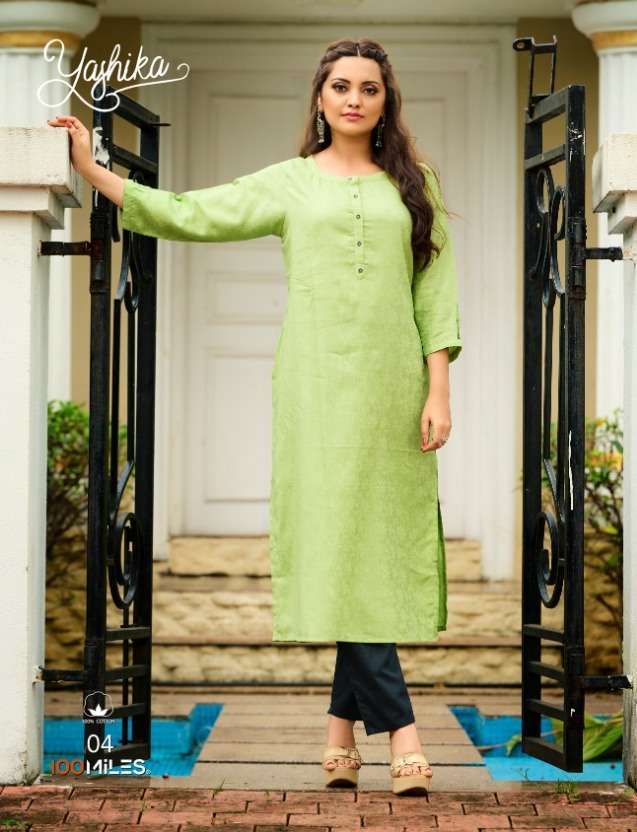 100 miles yashika series 01-04 Pure Cotton Jacquard straight kurti