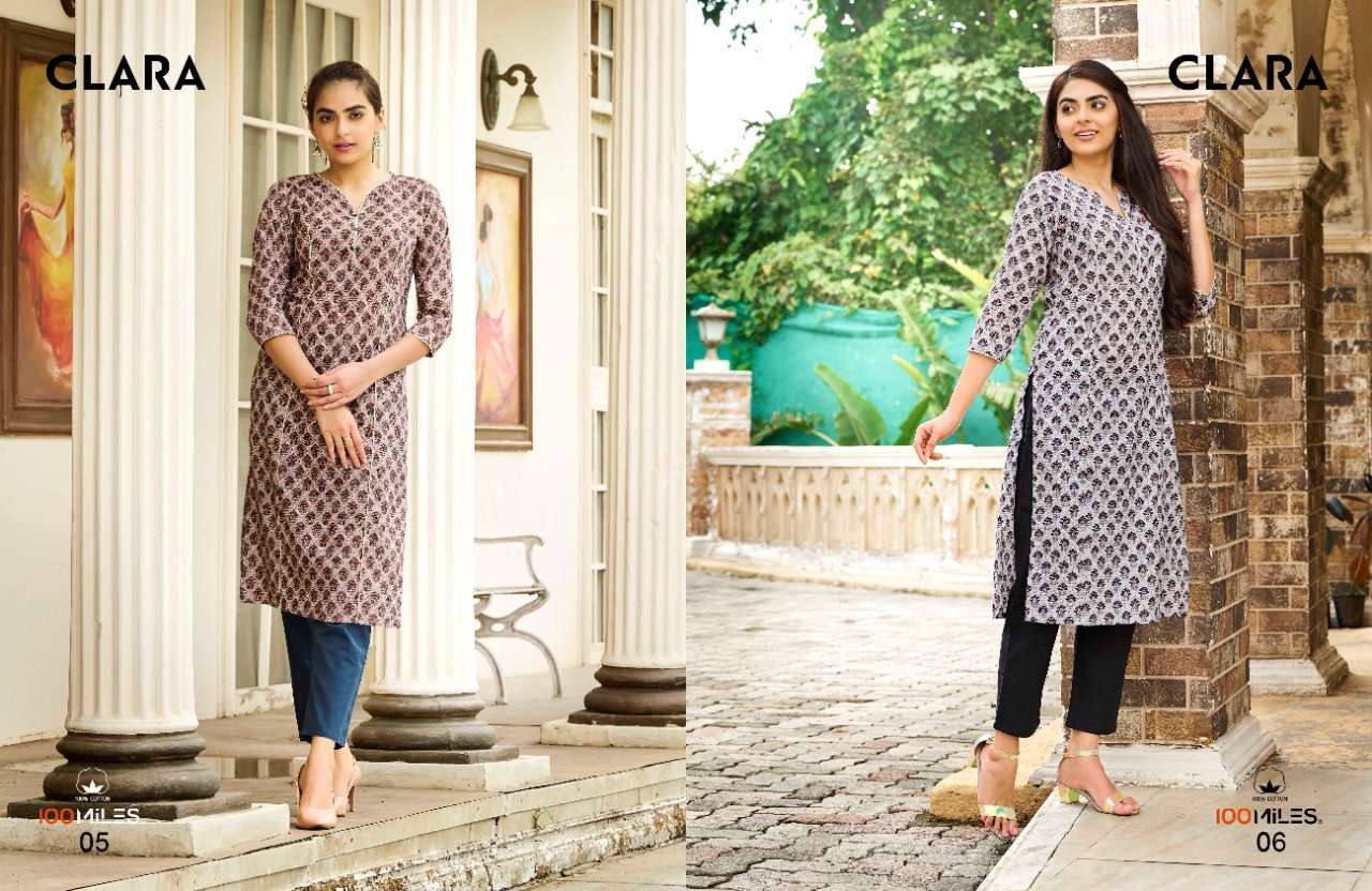 100MILES PRESENTING CLARA PURE COTTON PRINTED KURTI